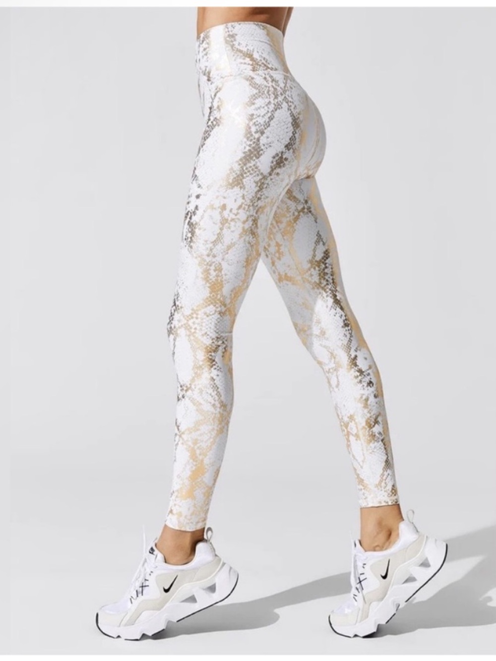 Carbon38  high waisted white metallic gold snake reptile print leggings small